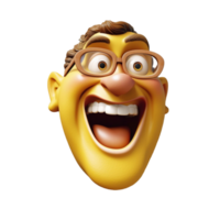 human head emoticon with laughing facial expression, 3d illustration design, generated ai png