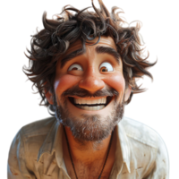 close up portrait of man's face with laughing expression, 3d illustration design, generated ai png