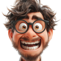 close up portrait of man's face with laughing expression, 3d illustration design, generated ai png