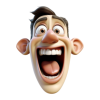 human head emoticon with laughing facial expression, 3d illustration design, generated ai png