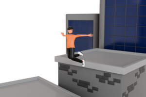 Mens aan het doen parkour werkzaamheid 3d illustratie. Mens aan het doen extreem parkour sport over- de stad 3d illustratie png