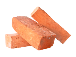 Side view of old cracked red or orange bricks in stack isolated with clipping path in file format. Construction materials png