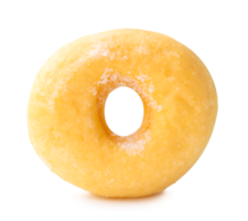 Front view of sugar glazed cinnamon donut isolated with clipping path and shadow in file format png