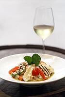 Brie cheese risotto with grilled vegetables photo