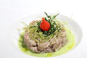 Tuna tartar with vegetable cream photo