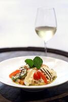 Brie cheese risotto with grilled vegetables photo