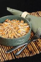 shredded chicken with rice, classic Arab cuisine dish photo