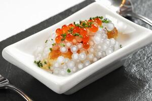 breaded oysters with marinated tapioca photo