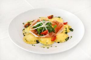 cheese ravioli with Parma ham photo