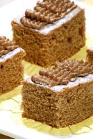square walnut cakes with walnut cream icing photo
