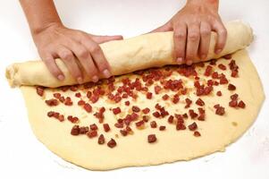 production of stuffed artisan breads made at home step by step photo