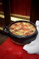 Tiella Barese, Italian classic with rice, potatoes and mussels au gratin photo