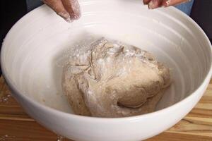 step by step of homemade bread with your hands photo