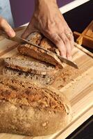 tasting home-made bread with sauces and pickles photo