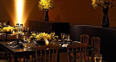 sophisticated wedding party in shades of yellow and black photo