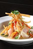 step-by-step guide to Ceviche, a classic Peruvian dish with raw fish, tiger milk sauce, lemon, pepper and red onions photo