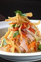 step-by-step guide to Ceviche, a classic Peruvian dish with raw fish, tiger milk sauce, lemon, pepper and red onions photo
