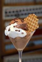 intense milk chocolate ice cream with whipped cream photo