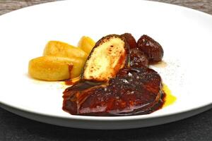 foie au gras with Portuguese chestnuts and sauce photo