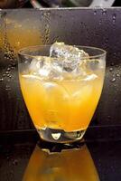 Cheetah, drink with gin, liqueur, peach tea, lemon and ice photo