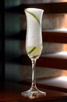 Caipirinha soft, smooth drink with vodka, lemon, ice and sugar photo