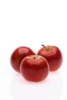 red wet Fuji apple on white background photo