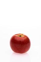 red wet Fuji apple on white background photo