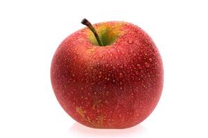 red wet Fuji apple on white background photo