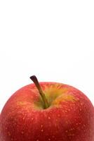 red wet Fuji apple on white background photo
