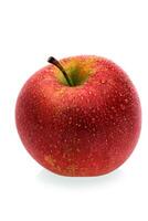 red wet Fuji apple on white background photo