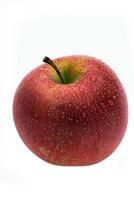 red wet Fuji apple on white background photo