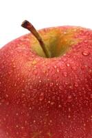 red wet Fuji apple on white background photo
