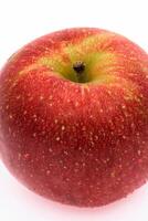 red wet Fuji apple on white background photo