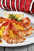 Fried prawns with lemon spaghetti photo