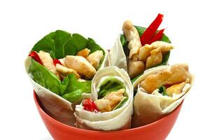 fried chicken wraps with lettuce and peppers photo