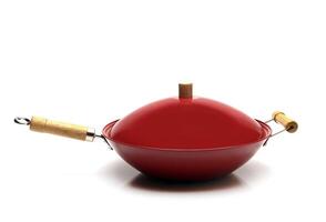 beautiful red wok on white background photo