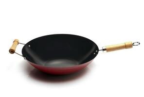 beautiful red wok on white background photo