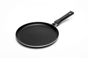 empty pan with black background on white background photo