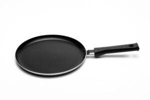 empty pan with black background on white background photo