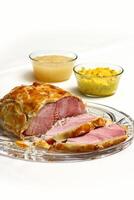 step-by-step guide to Beef Wellington, a classic English dish of meat covered in puff pastry photo