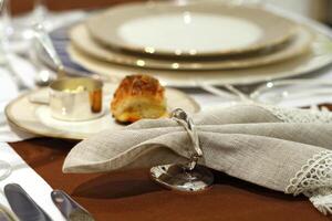 table set up for formal dining with all the details photo