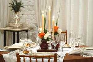 table set up for formal dining with all the details photo