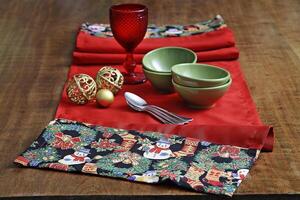assembly with tablecloths, bowls, plates and glasses for the Christmas table photo
