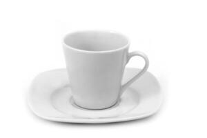 hermosa taza para café en blanco antecedentes foto