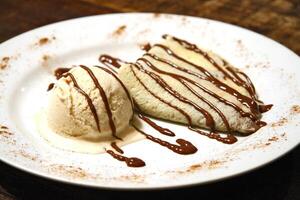 chocolate crepe with ice cream photo