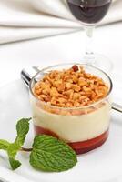 strawberry pie in glass bowl with chestnuts photo