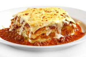 delicious bolognese lasagna on plate photo