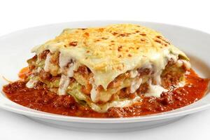 delicious bolognese lasagna on plate photo