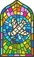 Church stained window. Christian mosaic glass arch with dove bird png