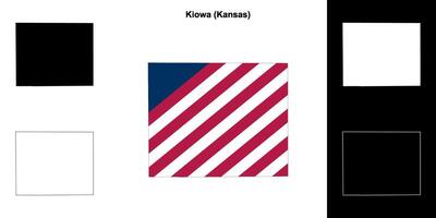 Kiowa County, Kansas outline map set vector